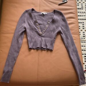 Purple cropped ribbed Henley top